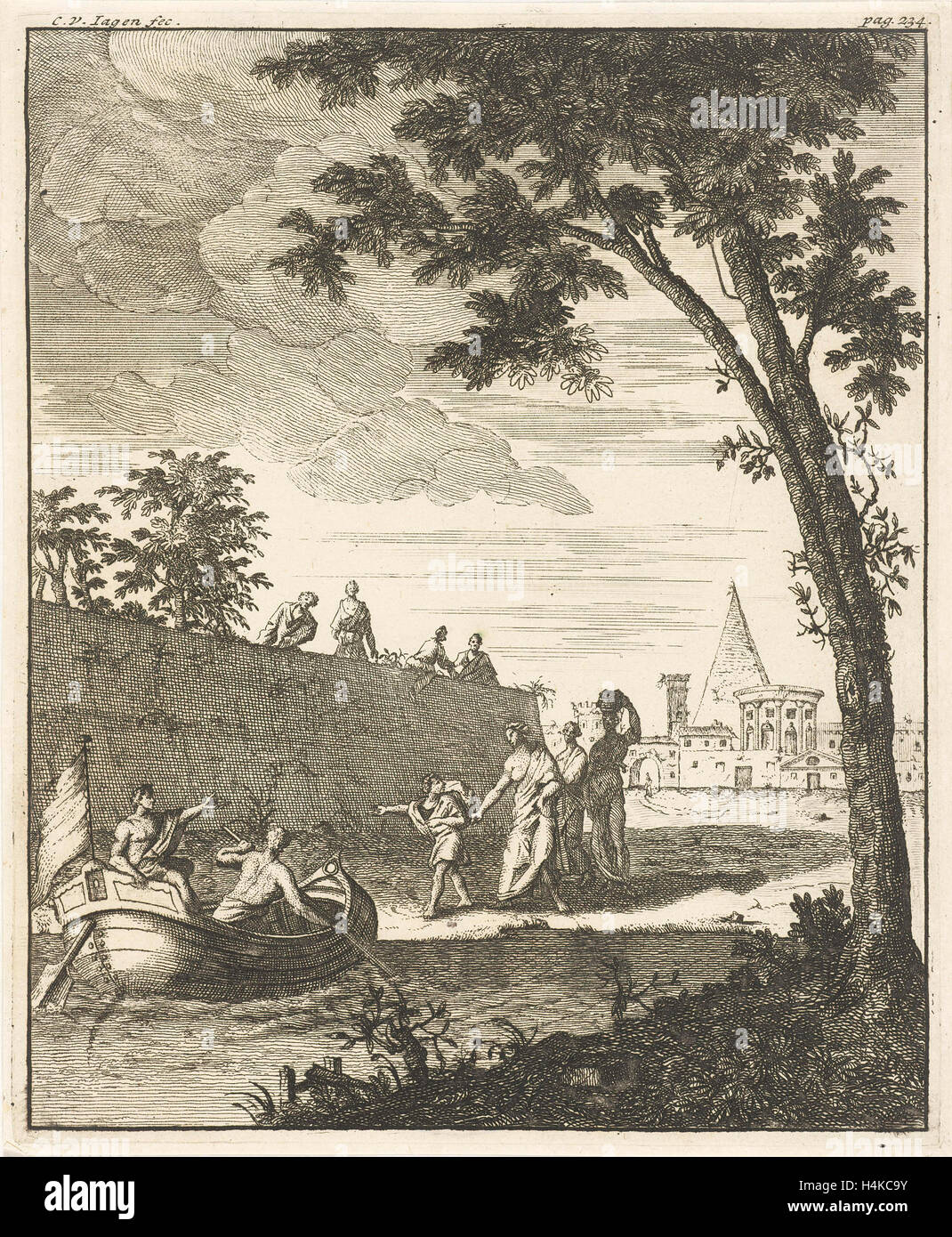 Paysage avec bateau, Cornelis van Jagen, 1706 - 1744 Banque D'Images