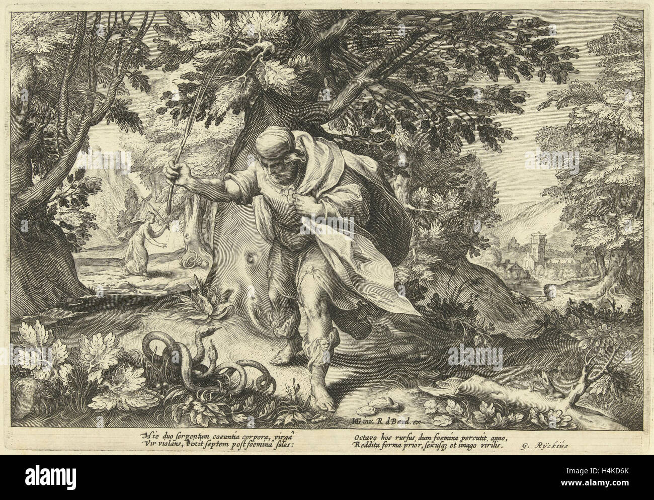 Tirésias stocke dans une forêt deux serpents. Puis il s'est transformée en une femme. Sept ans plus tard, il a changé de nouveau en un homme nouveau Banque D'Images