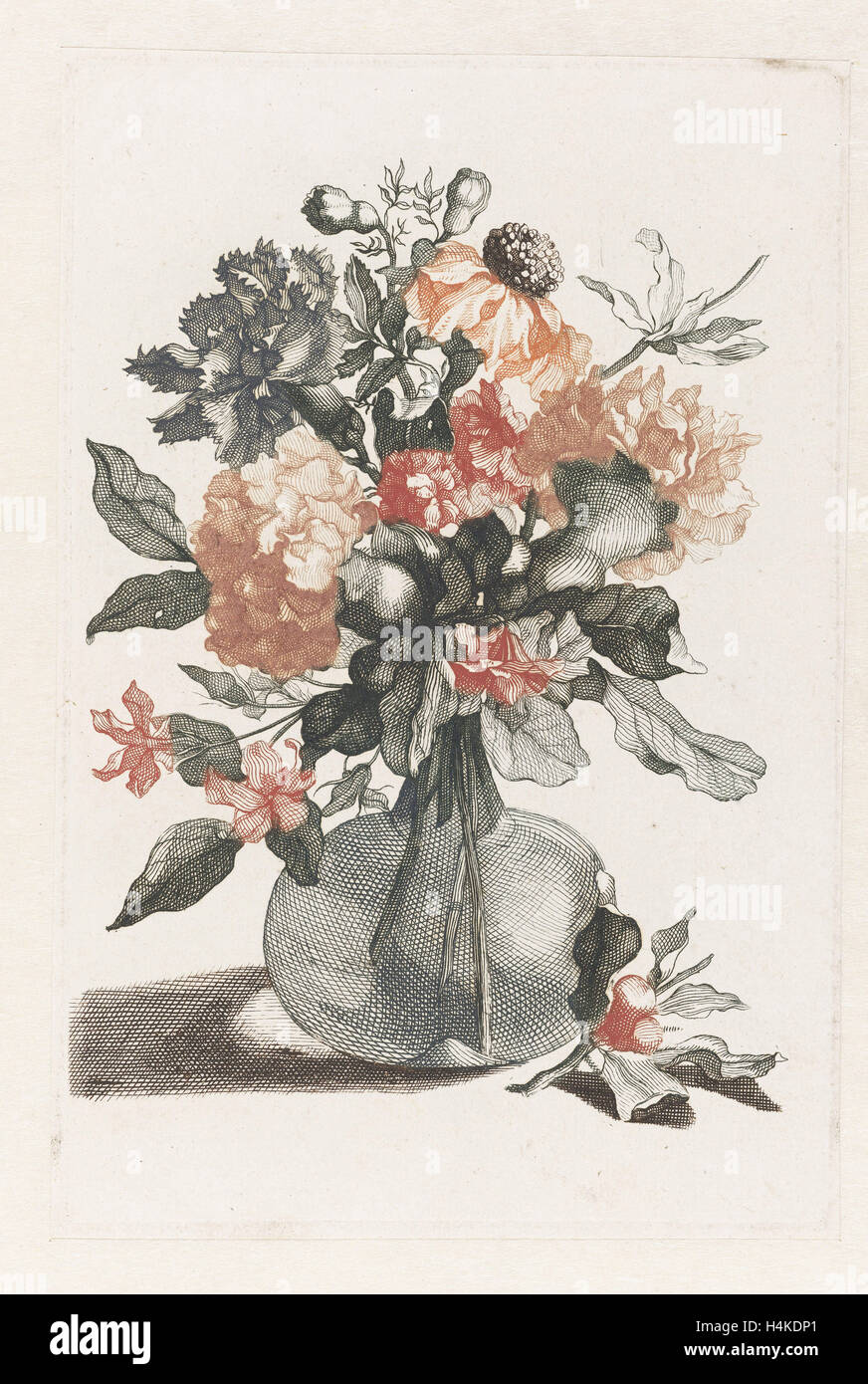 Vase en verre avec des fleurs et le vase avant une branche avec fleur, anonyme, Jean Baptiste Monnoyer, Johan Teyler, 1688 - 1698 Banque D'Images