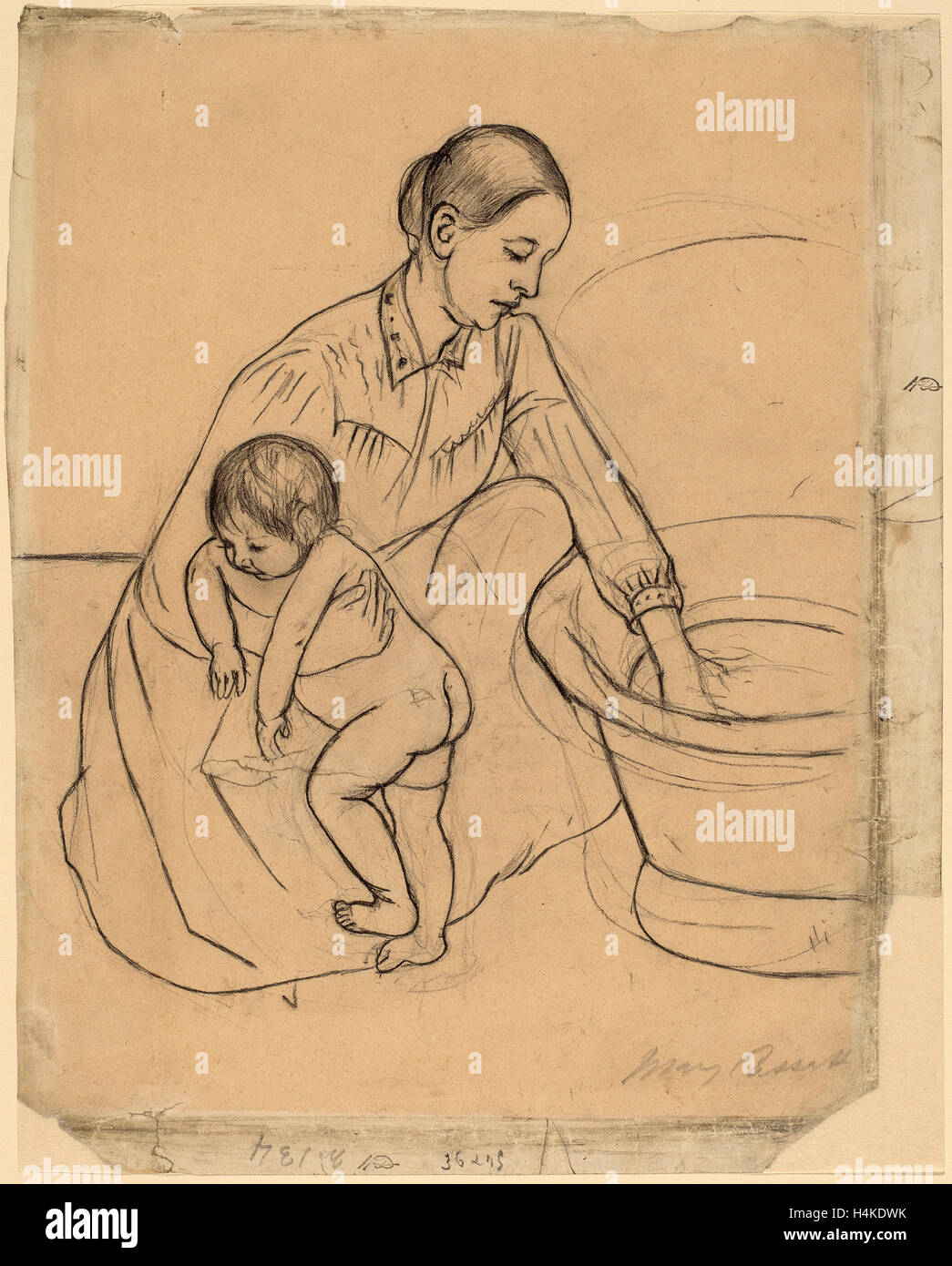 Mary Cassatt, la baignoire [recto], américain, 1844 - 1926, 1891, graphite et crayon noir Banque D'Images