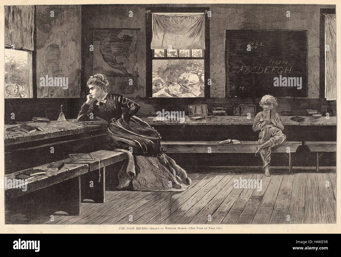 Après Winslow Homer, le Midi la récréation, publié 1873, gravure sur bois sur papier journal Banque D'Images