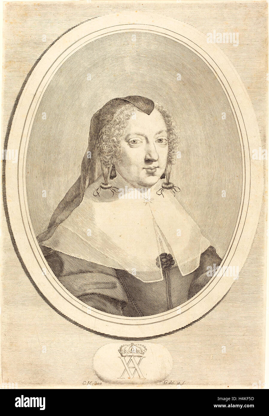 Claude Mellan, français (1598-1688), Anne d'Autriche, gravure sur papier vergé Banque D'Images