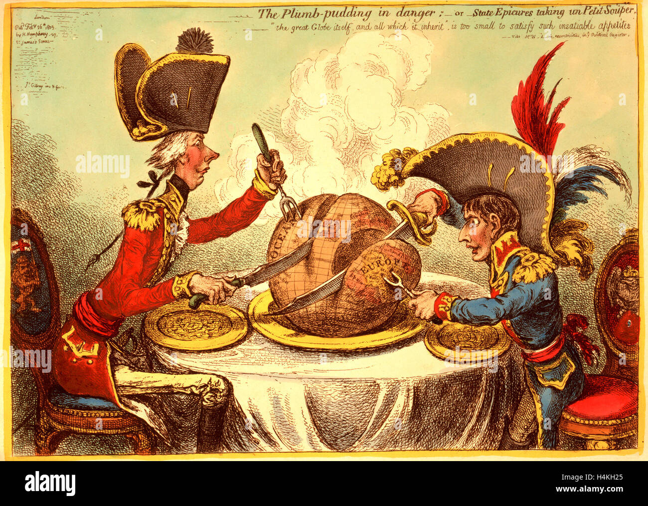 Le boudin d'aplomb en danger, ou état, jouisseur de prendre un petit souper, William Pitt, portant un uniforme régimentaire et hat Banque D'Images