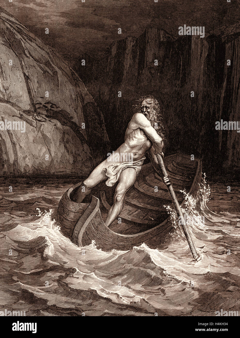 Charon, le passeur de l'enfer, 1861 par Gustave Doré, 1832 - 1883, Français. Gravure à l'Inferno de Dante. Romantisme, couleur Banque D'Images