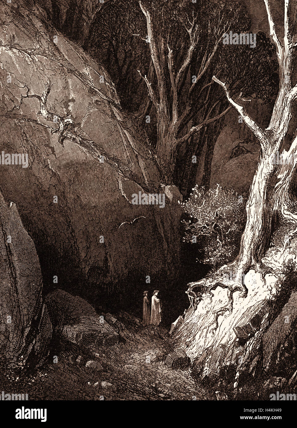 Dante et son guide, par Gustave Doré, 1832 - 1883, Français. Gravure à l'Inferno de Dante. La gravure sur bois par Boetzal Banque D'Images
