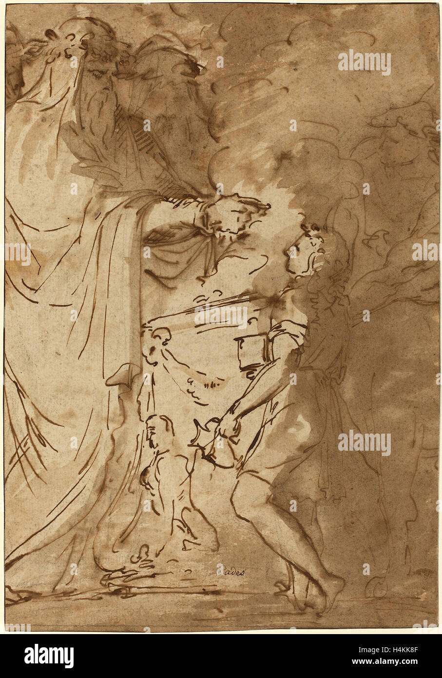 Giuseppe Cades (Italien, 1750 - 1799), le Sacrifice [recto], plume et encre brune et lavis sur papier vergé Banque D'Images