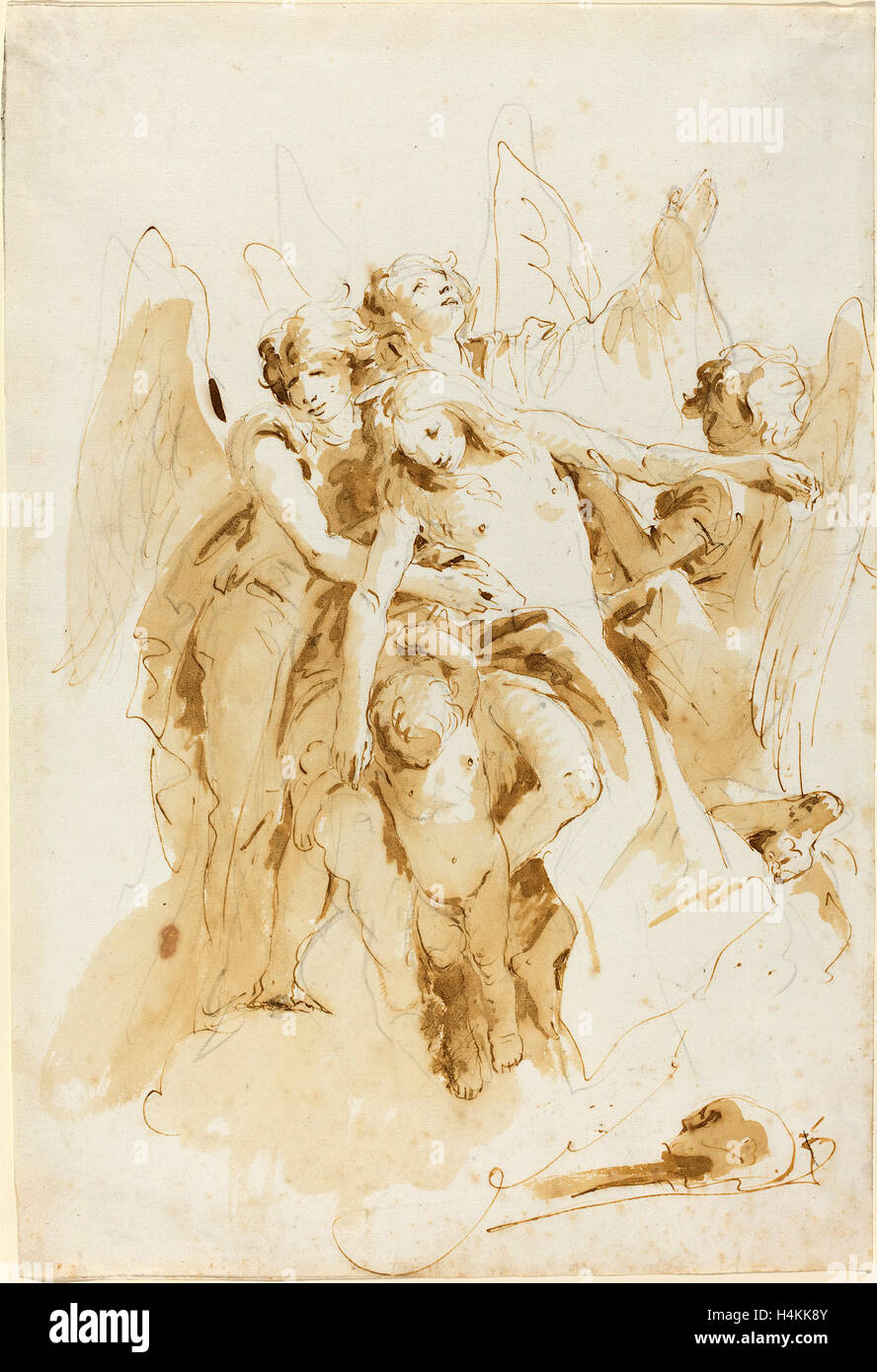 Giovanni Battista Tiepolo (Italien, 1696 - 1770), Sainte Marie Madeleine levées par des anges, ch. 1740, plume et encre brune Banque D'Images