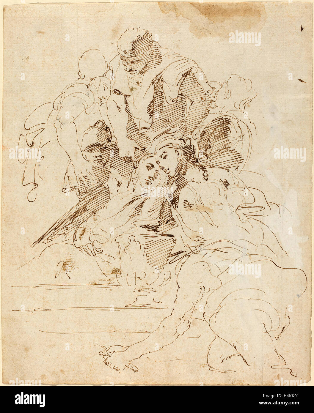 Giovanni Battista Tiepolo (Italien, 1696 - 1770), Figures classiques réunis autour d'une urne, 1724-1729, plume et encre brune Banque D'Images