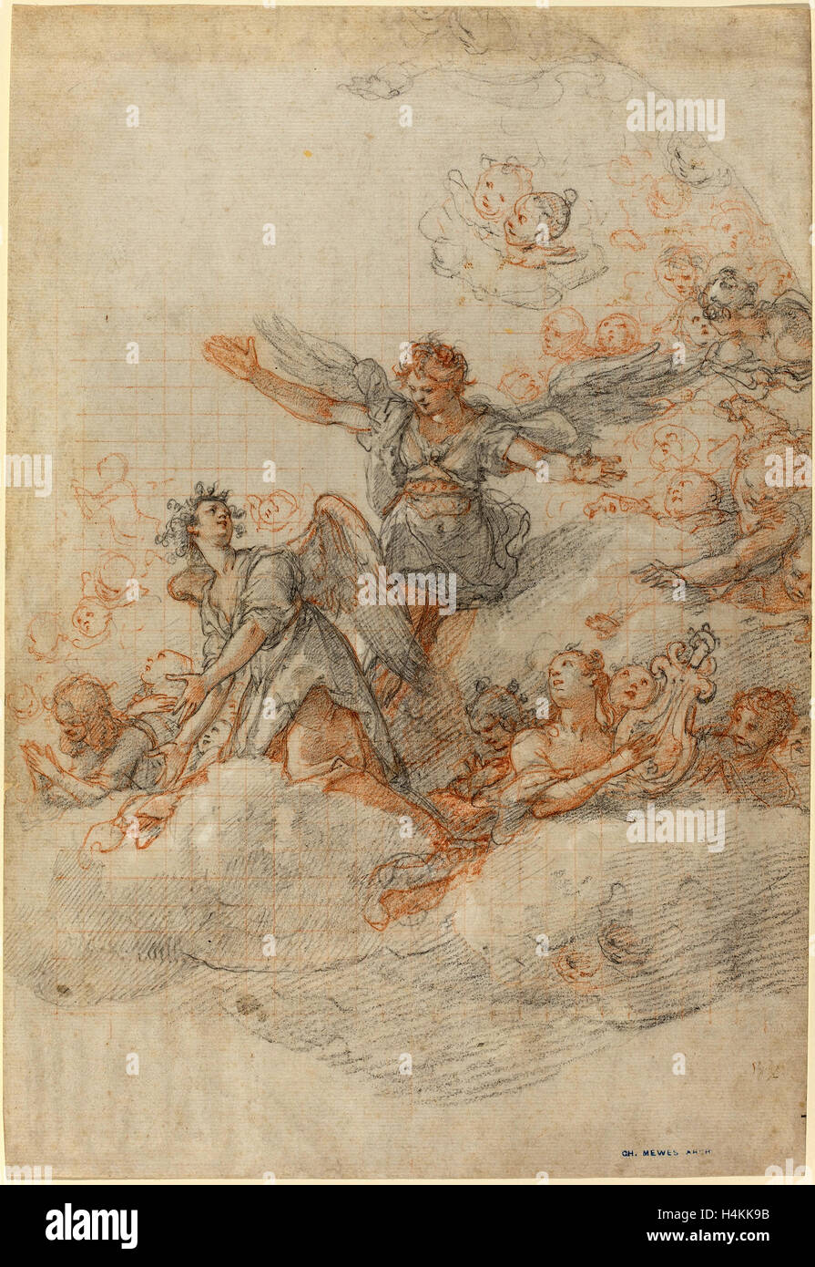 Federico Zuccaro (italien, 1542-1543 - 1609), les anges et putti dans les nuages, 1566, rouge et noire de la craie, incisés avec stylet Banque D'Images