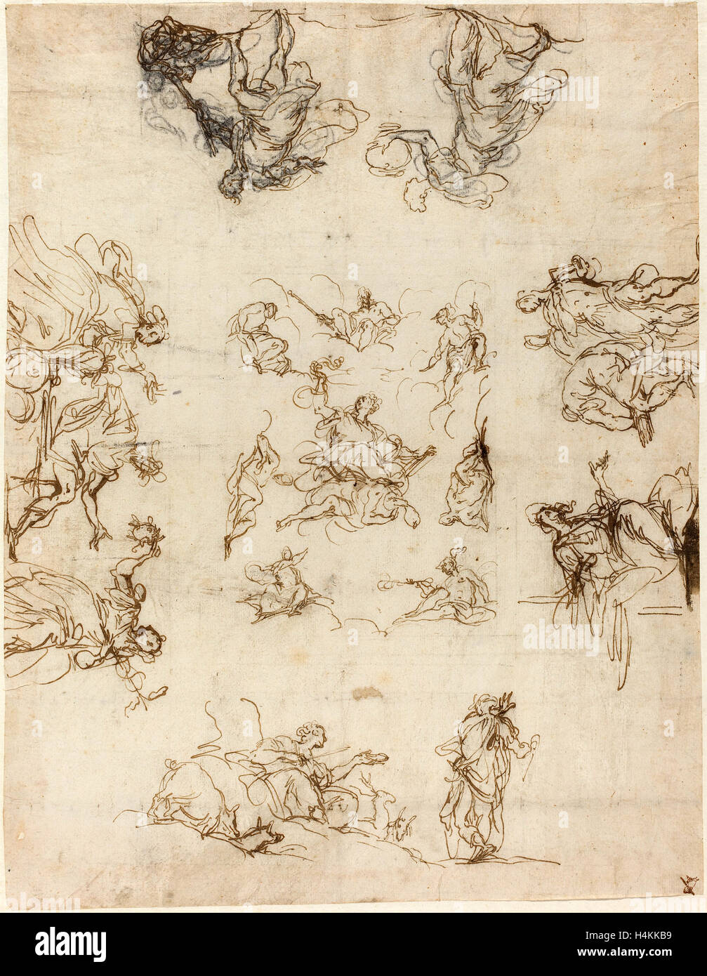 Alessandro Maganza (Italien, 1556 - 1640), un plafond à compartiments avec des allégories et des mythes, 1590-1600, plume et encre brune Banque D'Images