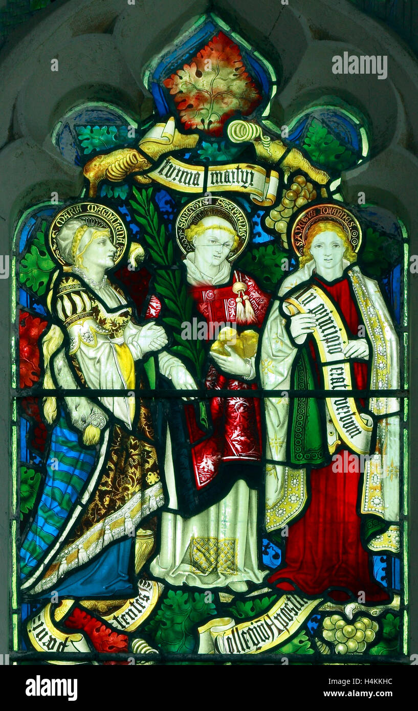 Marie de Magdala, St. Stephen St., Joanna, vitrail par Charles Kempe, Stanhoe 1879 Norfolk England UK caractère Bible Banque D'Images