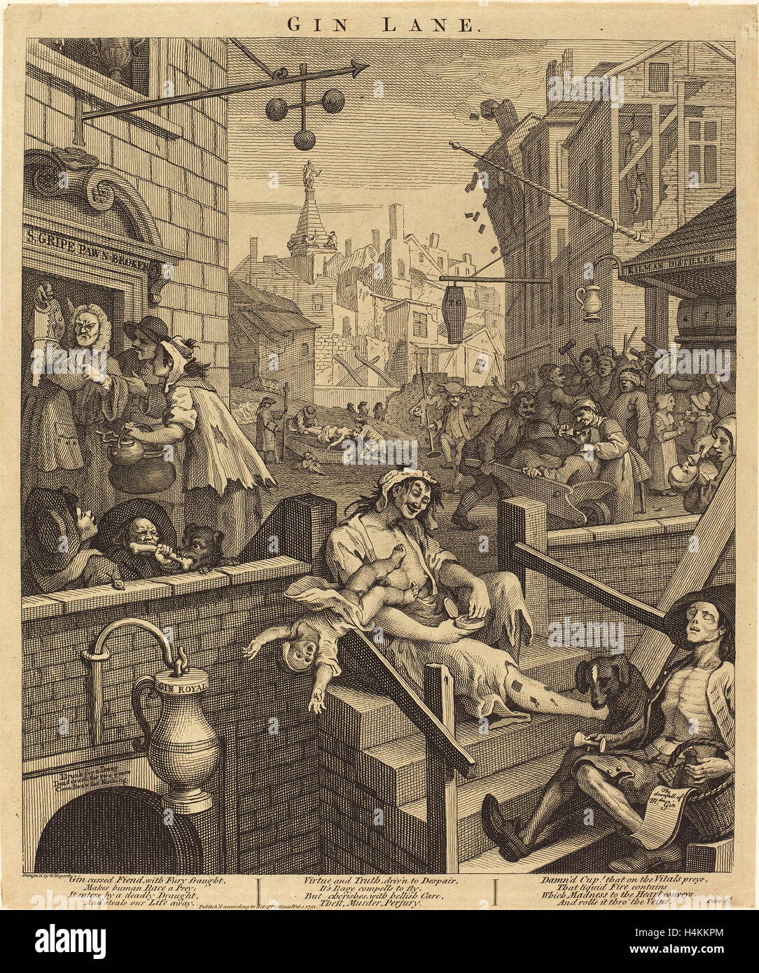 William Hogarth (anglais, 1697 - 1764), le Gin Lane, 1751, eau-forte et la gravure Banque D'Images