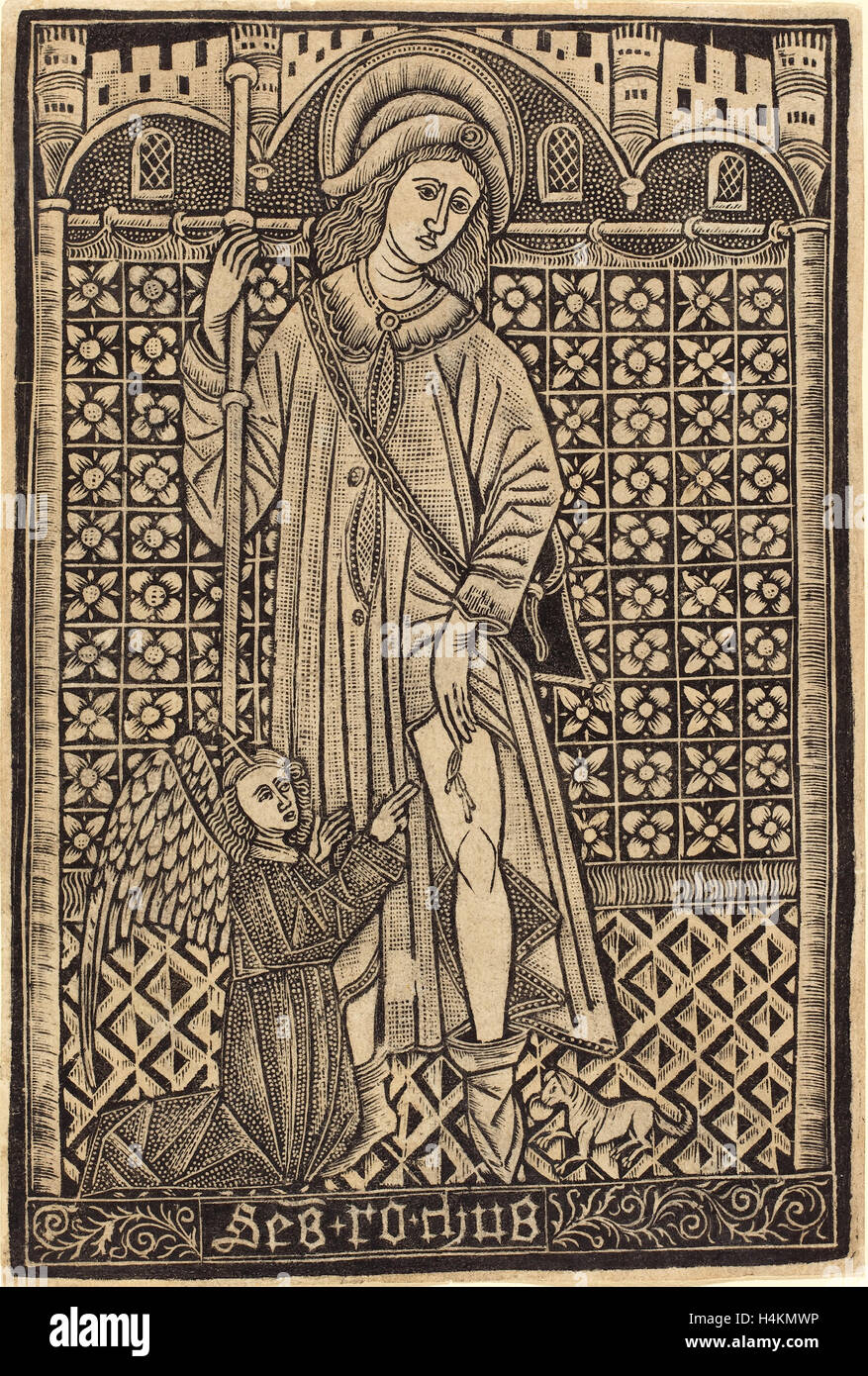 Atelier de maître de l'Armes de Cologne, Saint Roche, 1480 ou après, metalcut Banque D'Images
