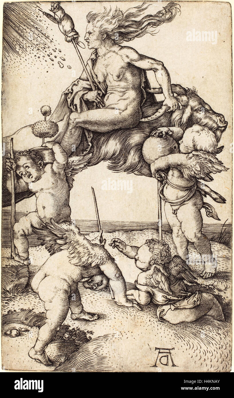 Albrecht Dürer (Allemand, 1471 - 1528), la sorcière à cheval sur une chèvre, c. La gravure, 1500-1501 Banque D'Images