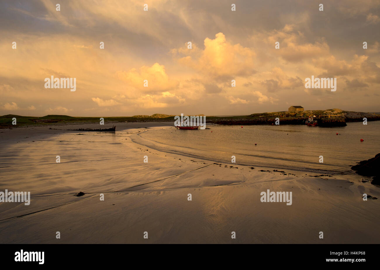 La fin de l'après-midi la lumière, Scarinish,Port,Tiree Hébrides intérieures, Argyll and Bute, Ecosse Banque D'Images