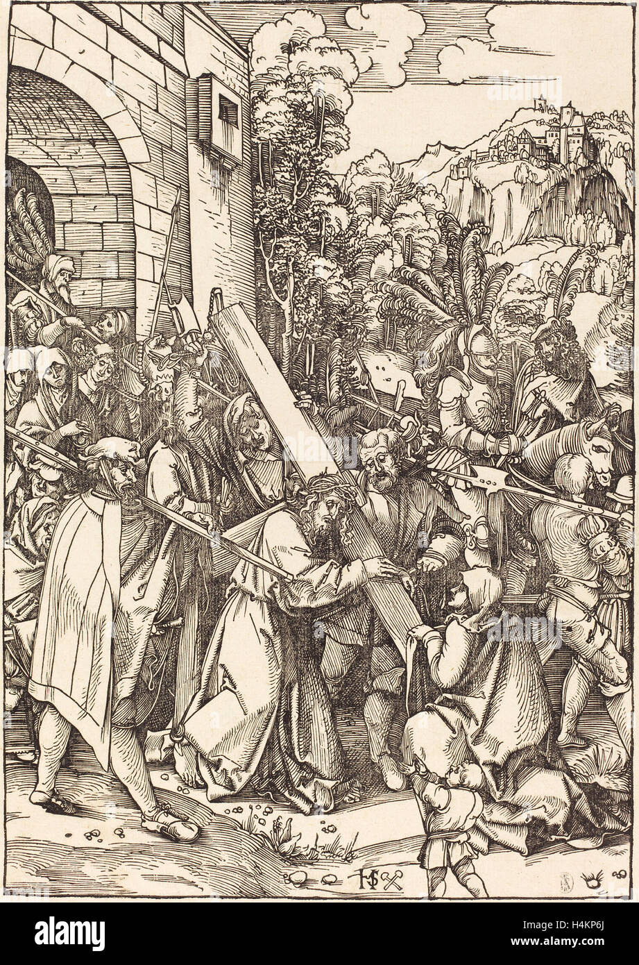 Leonard Hans Schäufelein (Allemand), ch. 1480-1485 - 1538-1540), le Christ portant la croix, gravure sur bois Banque D'Images