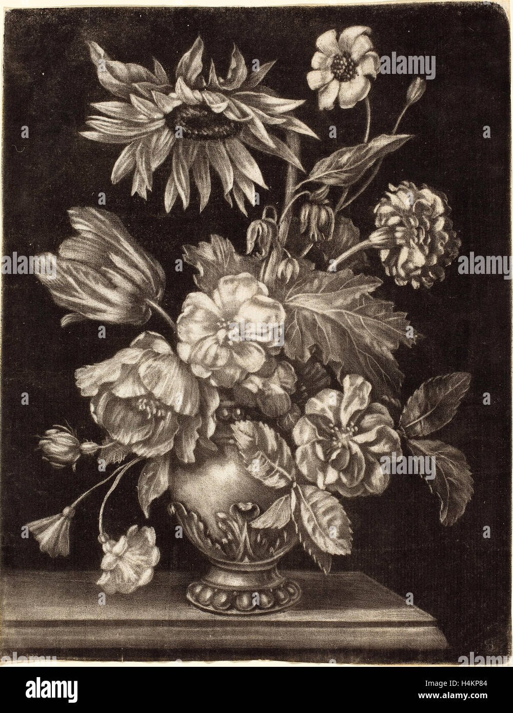 Elias Christoph Heiss (Allemand, 1660 - 1731), Floral Nature morte avec un tournesol, ch. 1690, gravure sur bois sur papier Banque D'Images