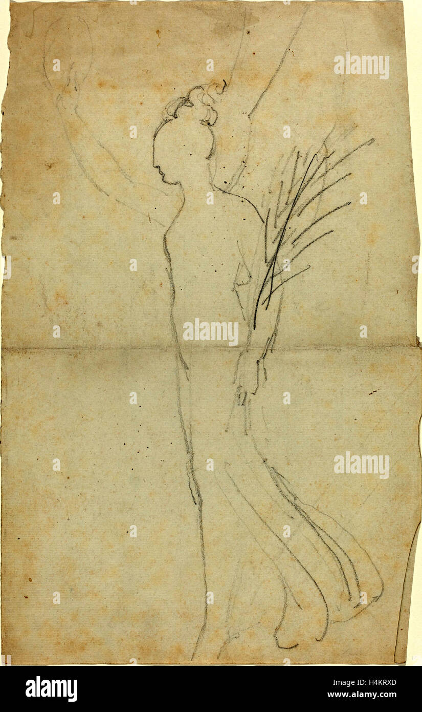 John Flaxman, britannique (1755-1826), femme marchant avec Palm, graphite Banque D'Images