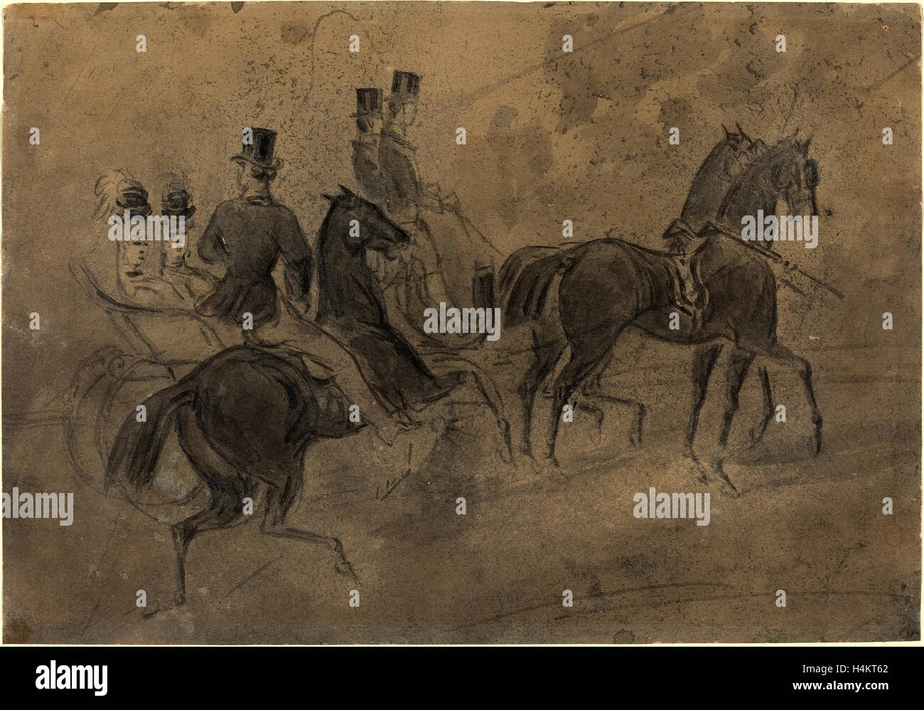 Constantin Guys, français (1805-1892), un chariot de lavage ouverte, noir sur papier vélin Banque D'Images