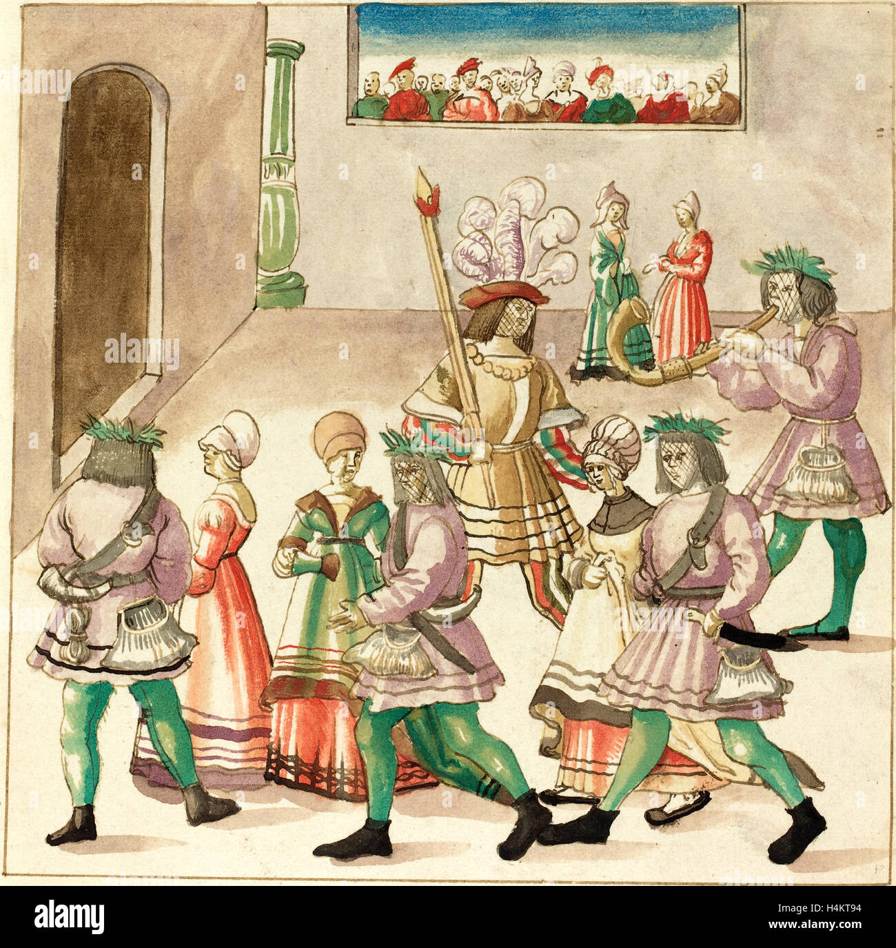 16ème siècle allemand, la mascarade, ch. 1515, plume et encre brune avec l'aquarelle sur papier vergé Banque D'Images