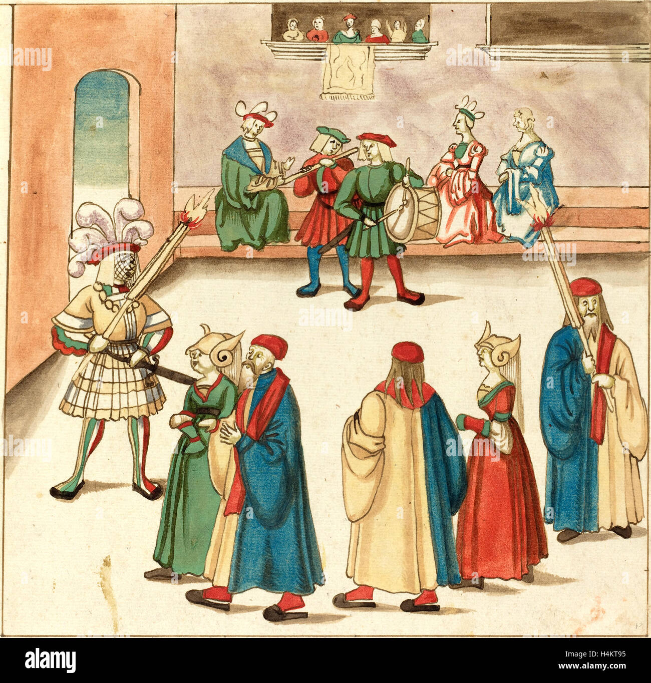 16ème siècle allemand, la mascarade, ch. 1515, plume et encre brune avec l'aquarelle sur papier vergé Banque D'Images
