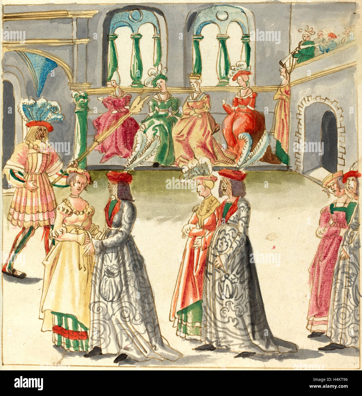 16ème siècle allemand, la mascarade, ch. 1515, plume et encre brune avec l'aquarelle sur papier vergé Banque D'Images