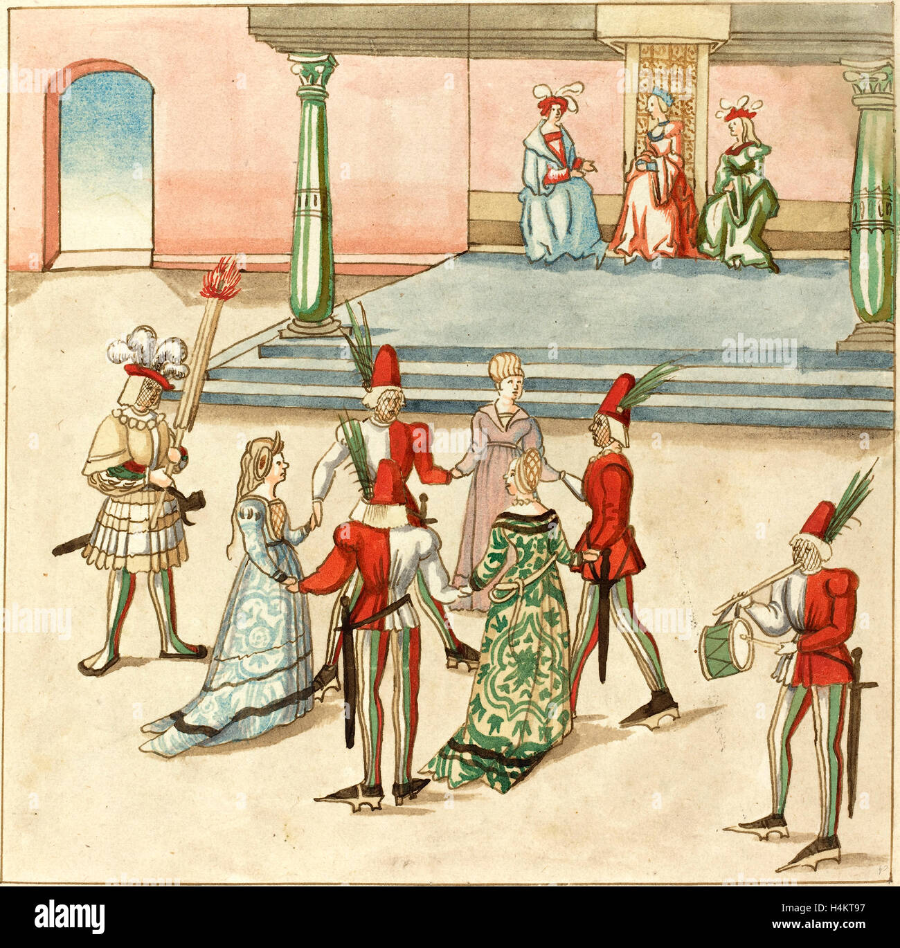 16ème siècle allemand, la mascarade, ch. 1515, plume et encre brune avec l'aquarelle sur papier vergé Banque D'Images