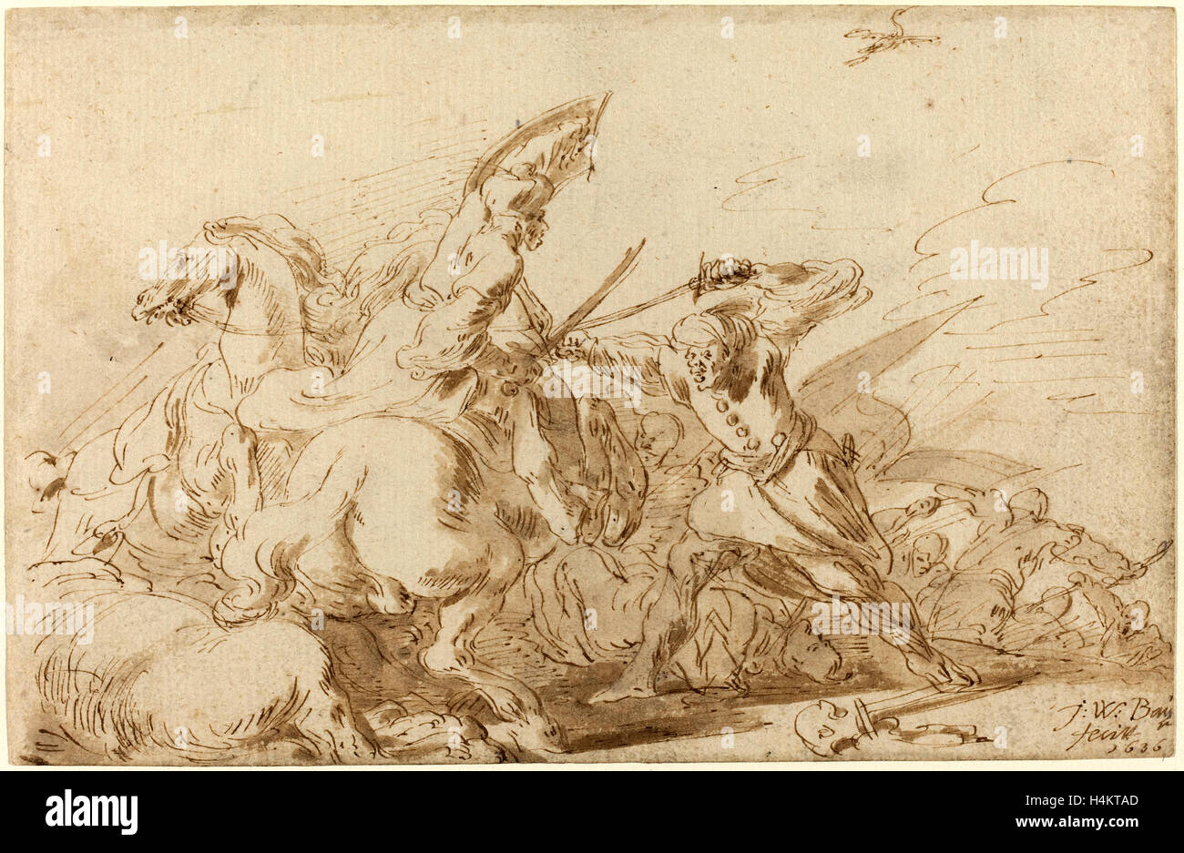 Johann Wilhelm Baur, allemand (1607-1641), une bataille entre les soldats de la Cavalerie et de l'Oriental, 1636, plume et encre brune et laver Banque D'Images