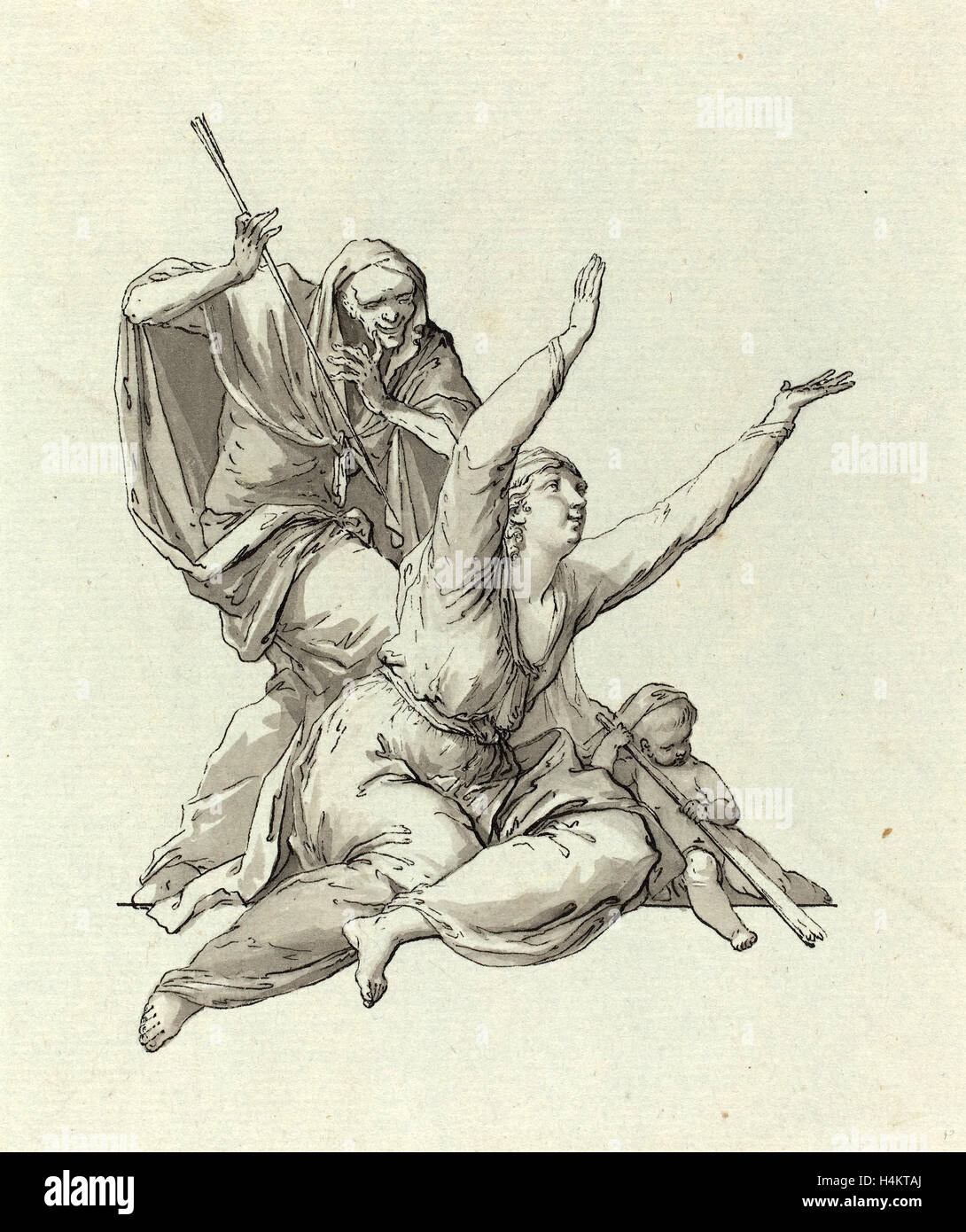 Carl Gotthard Langhans, allemand (1732-1808), la mort la traque d'une femme, avec la plume et à l'encre noire sur papier vergé gris laver Banque D'Images