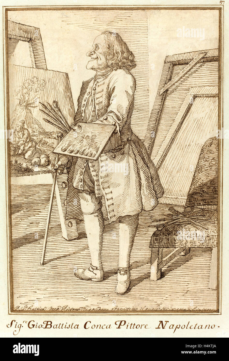 Pier Leone Ghezzi, italien (1674-1755), Signore Sebastiano Conca, Pittore Napoletano, 1734-1755, plume et encre brune Banque D'Images