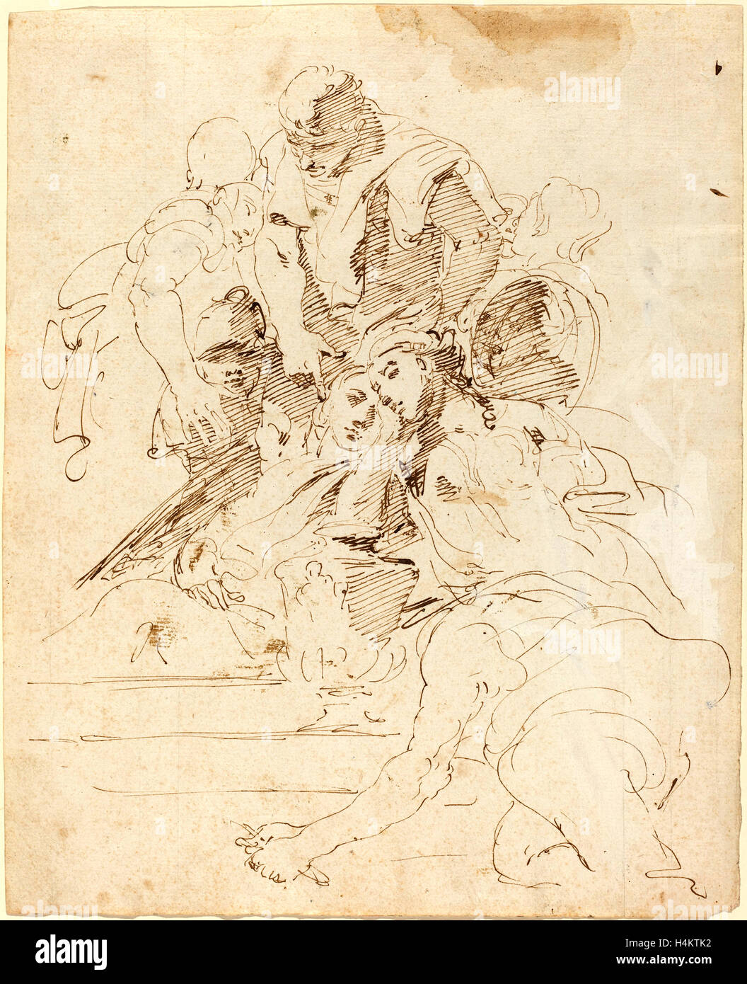 Giovanni Battista Tiepolo, italien (1696-1770), les chiffres classiques réunis autour d'une urne, 1724-1729, plume et encre brune Banque D'Images