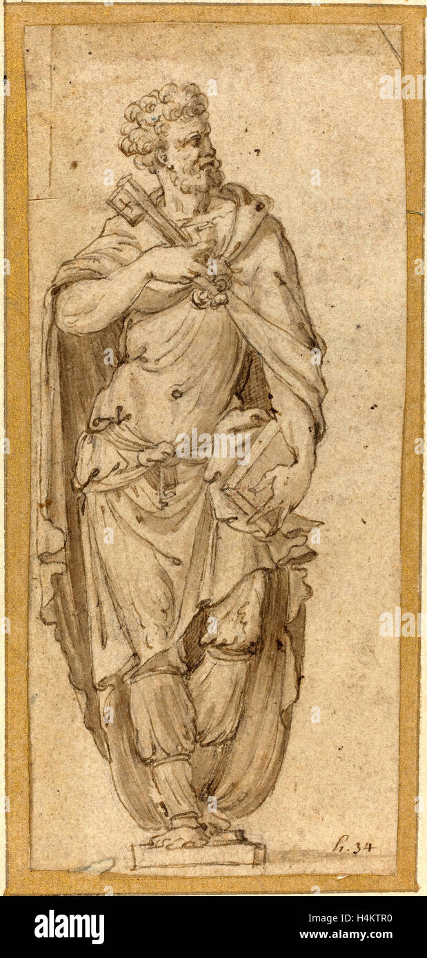 Après Francesco Salviati, Saint Peter, plume et encre brune avec lavis Banque D'Images