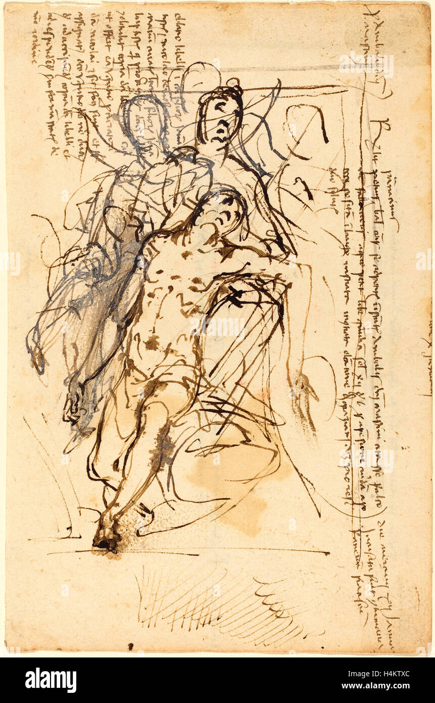 Daniele Crespi, italien (1597-1600-1630), la Pietà, plume et encre brune avec lavis, rehaussée de blanc sur papier vergé Banque D'Images