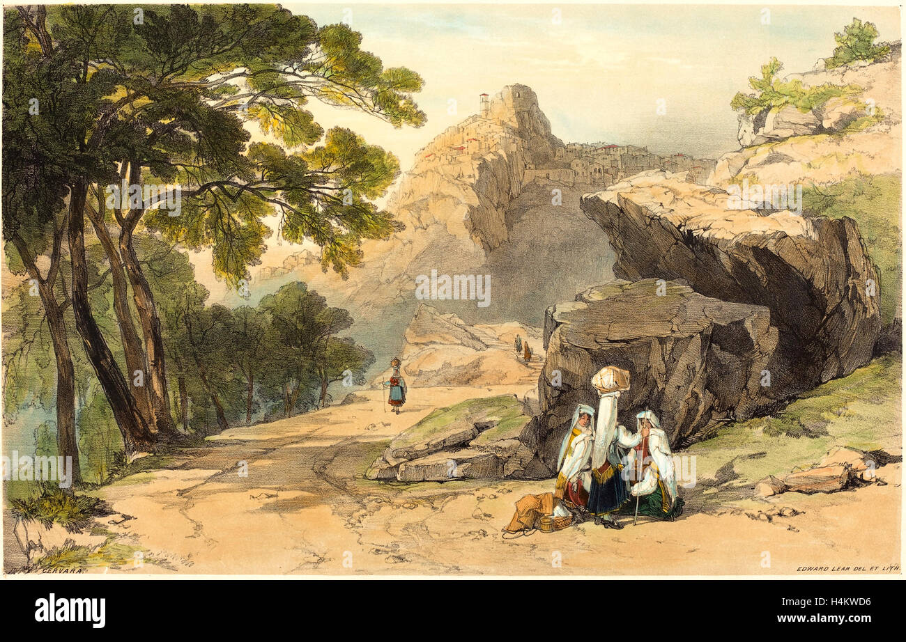 Edward Lear, britannique (1812-1888), La Cervara, lithographie coloriée au Banque D'Images