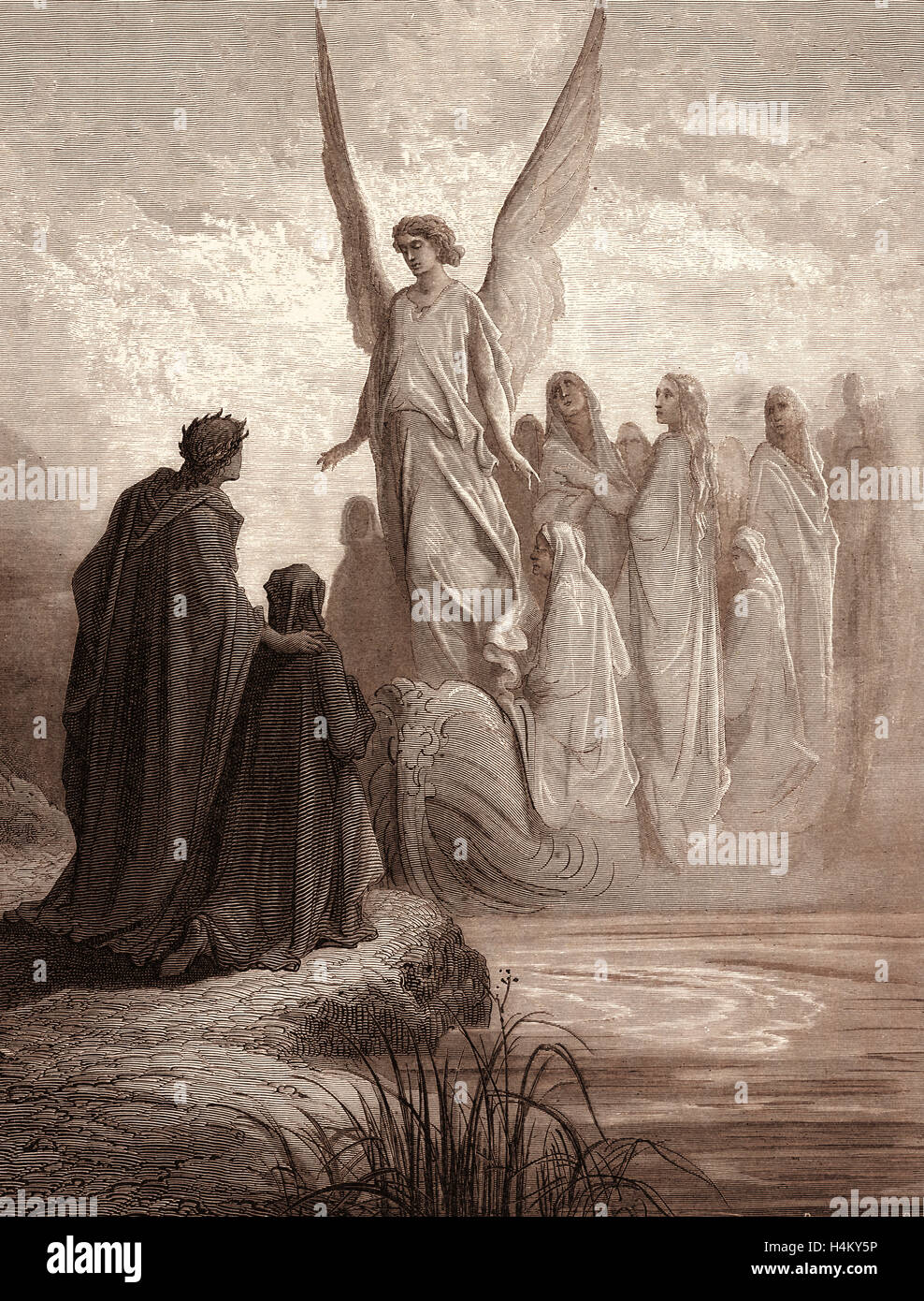Le bateau des âmes, par Gustave Doré, 1832 - 1883, Français. Pour la gravure Purgatorio par Dante, 1870, romantisme, couleur Banque D'Images