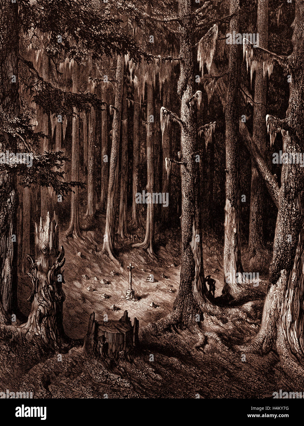 Le Fir-Forest Burial-Ground dans l', par Gustave Dore, 1832 - 1883, Français. Sapin, Forêt, romantique, romantisme, couleur Banque D'Images