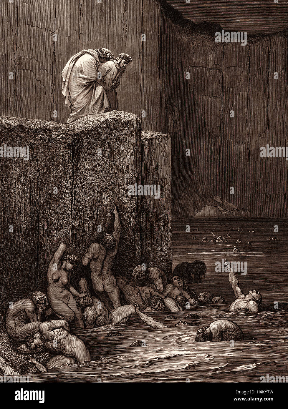 La punition de flatteurs, par Gustave Doré, 1832 - 1883, Français. Gravure pour la Divine Comédie, Divina Commedia, par Dante. Banque D'Images