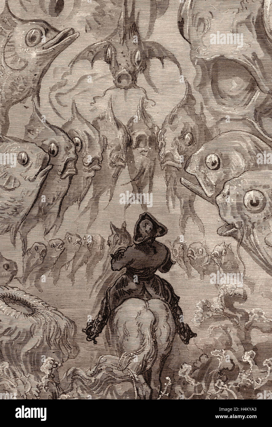 Un monde sous-marin, par Gustave Doré, 1832 - 1883, Français. Gravure pour les aventures du Baron de Munchausen Banque D'Images