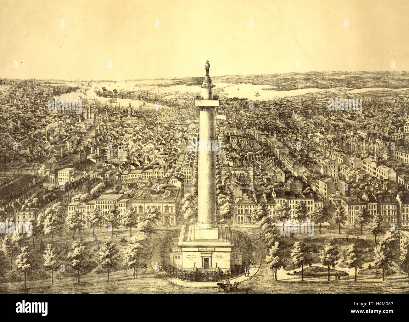 La ville de ville de Baltimore, au Maryland en 1880 Vue du Washington Monument à A. Sud Sachse & Co. lithographes, NOUS, USA Banque D'Images