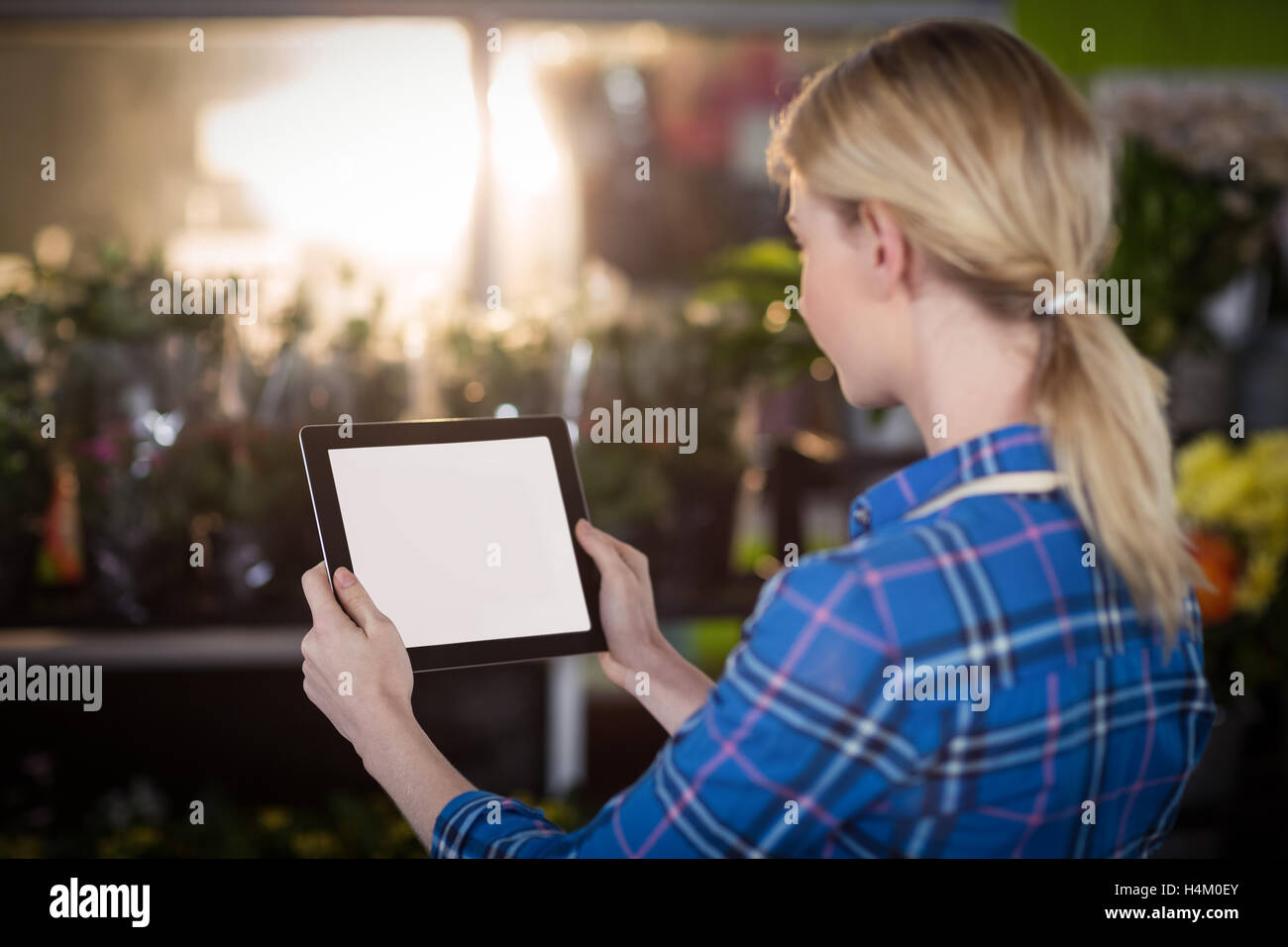 Female florist holding digital tablet Banque D'Images Female florist holding digital tablet Banque D'Images