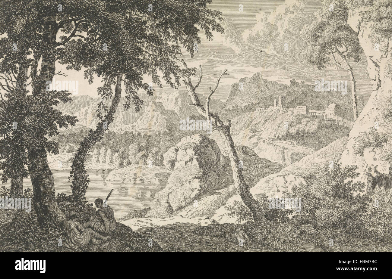 Paysage arcadien avec deux bergers, Johannes Glauber, 1656 - 1726 Banque D'Images