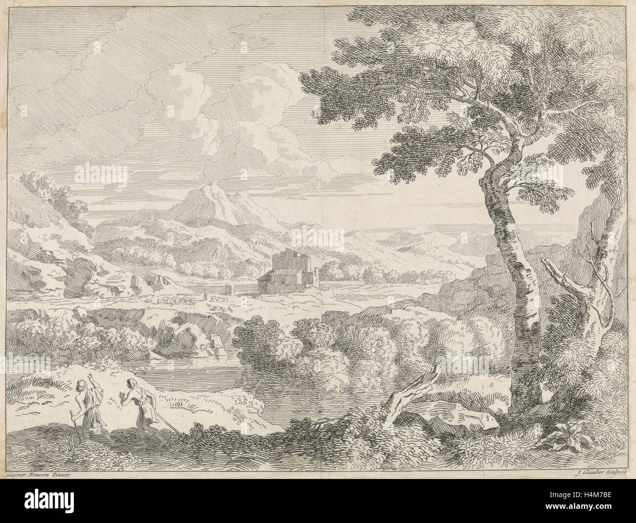 Paysage vallonné avec bergers, Johannes Glauber, 1656 - 1726 Banque D'Images
