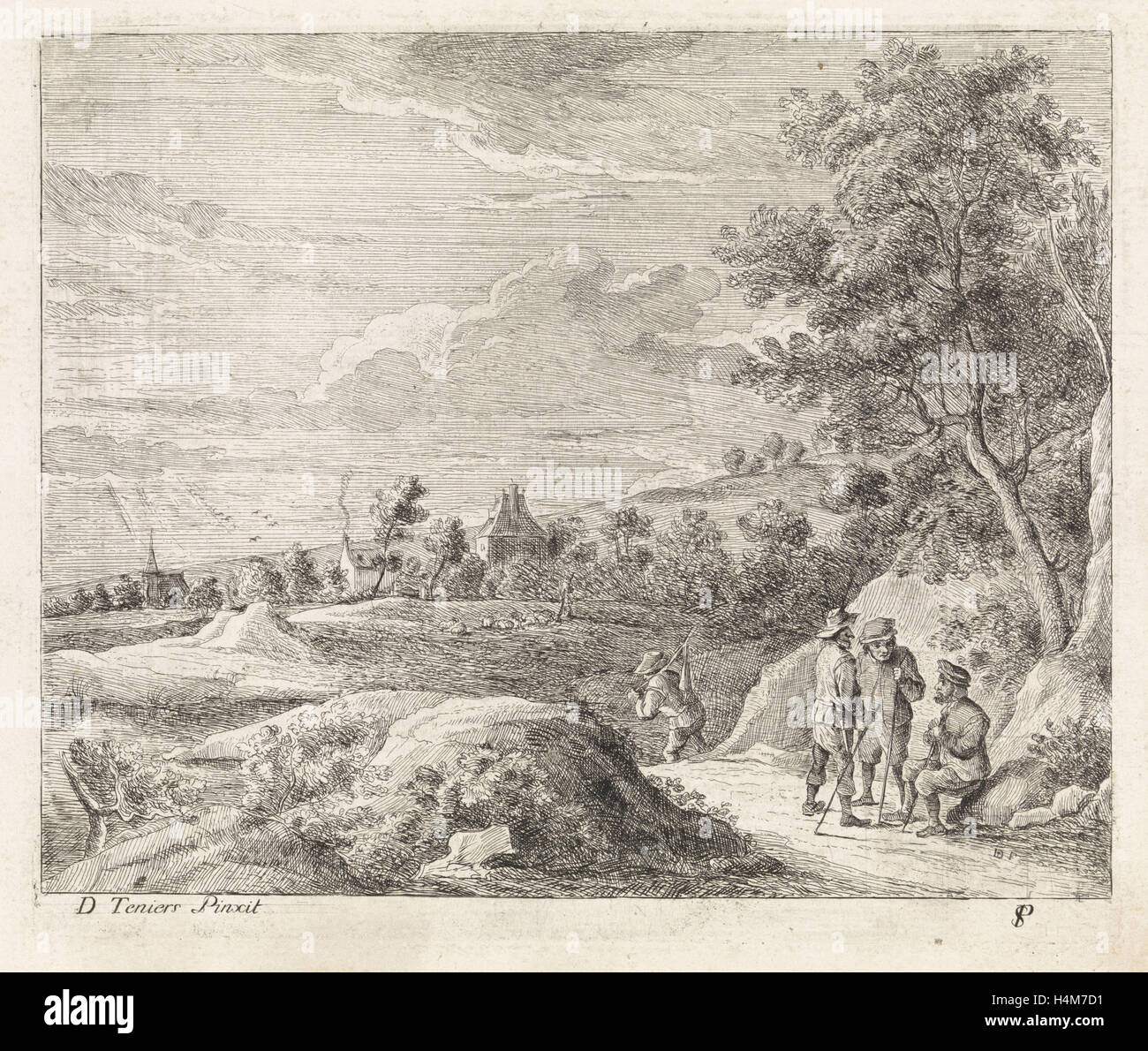 Paysage avec quatre randonneurs, Philippe Lambert Joseph Spruyt, 1747 - 1801 Banque D'Images