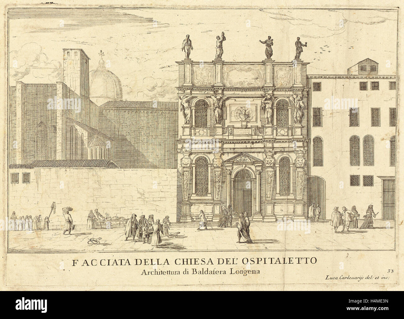 (Italien, 1663 - 1729), Facciata della Chiesa del'Ospitaletto (planche 33), publié 1703, 1 vol : mauvais : 97 gravures par Carlevariis Banque D'Images