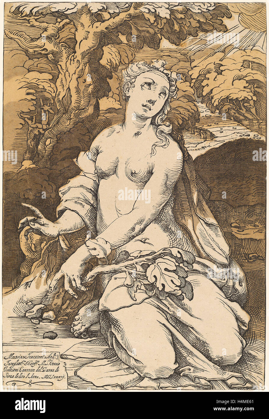 Andrea Andreani après Domenico Beccafumi, Eve, italien, 1558-1559 - 1629, 1586, gravure sur bois clair-obscur Banque D'Images