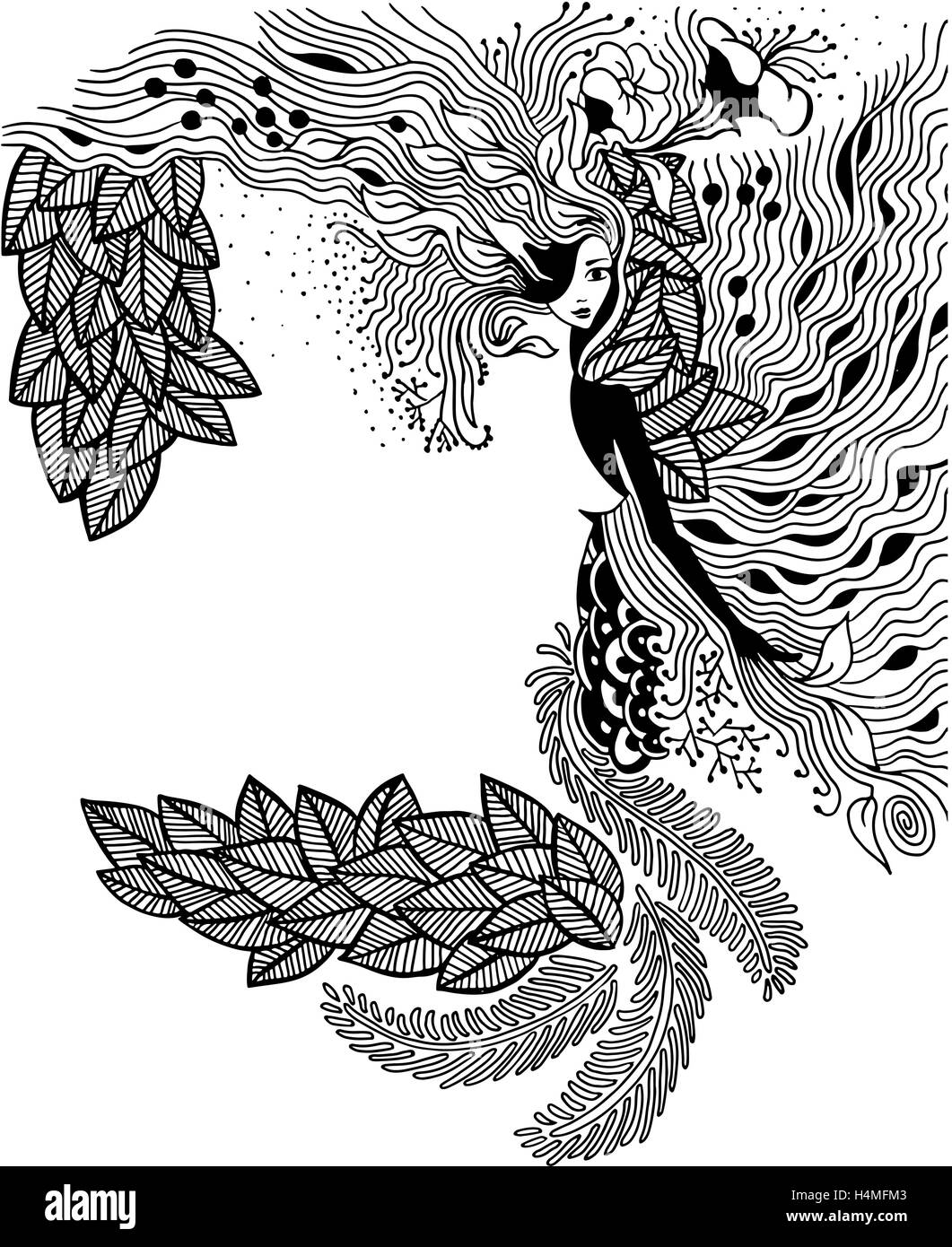 Vector Illustration Tangle Zen Portrait D Une Femme Dans Une Fleur Doodle Foret Jardin Livre De Coloriage Anti Stress Pour Les Adultes Vector Illustration Noir Et Blanc Image Vectorielle Stock Alamy