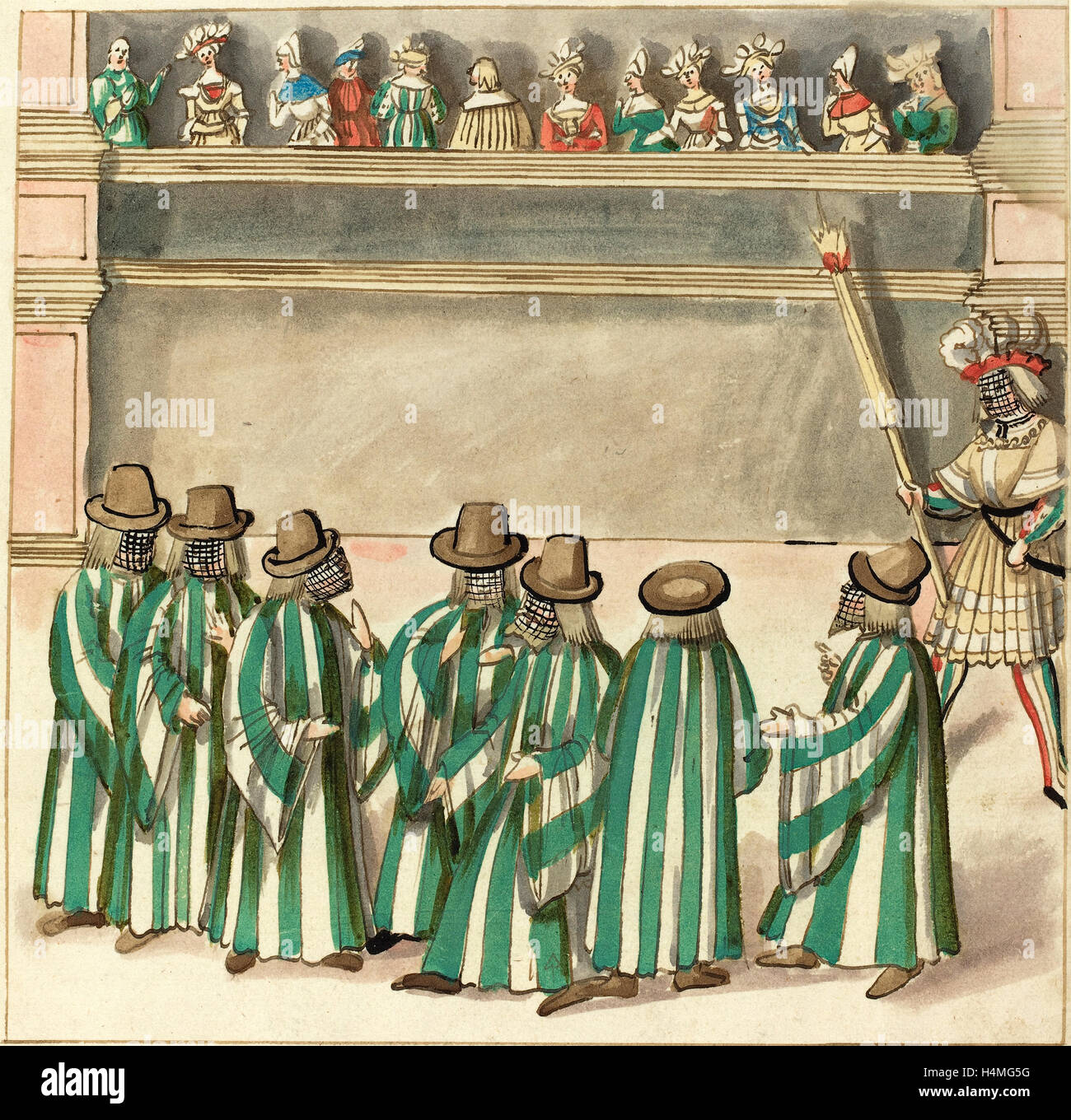 16ème siècle allemand, la mascarade, ch. 1515, plume et encre brune avec l'aquarelle sur papier vergé Banque D'Images