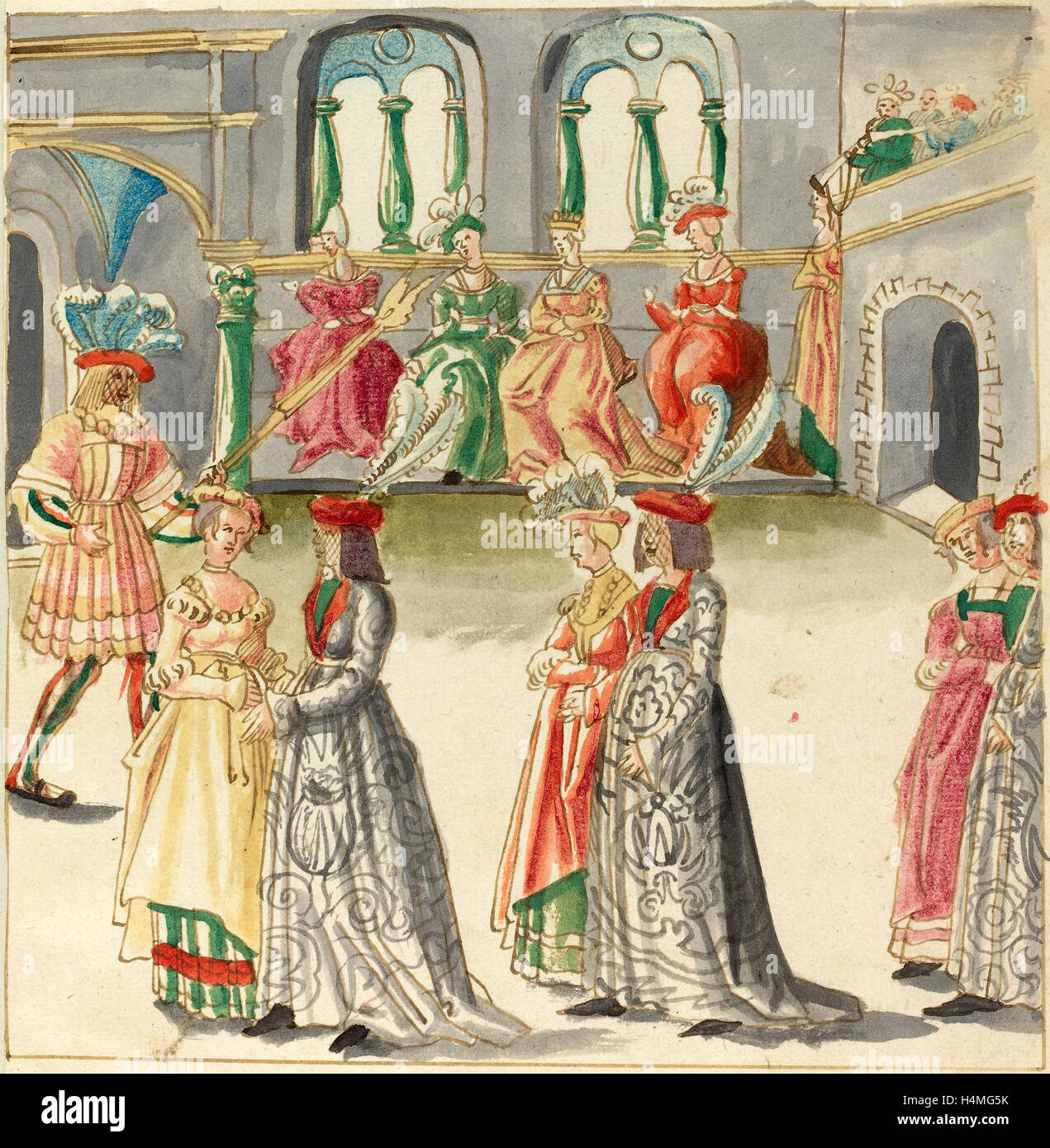 16ème siècle allemand, la mascarade, ch. 1515, plume et encre brune avec l'aquarelle sur papier vergé Banque D'Images