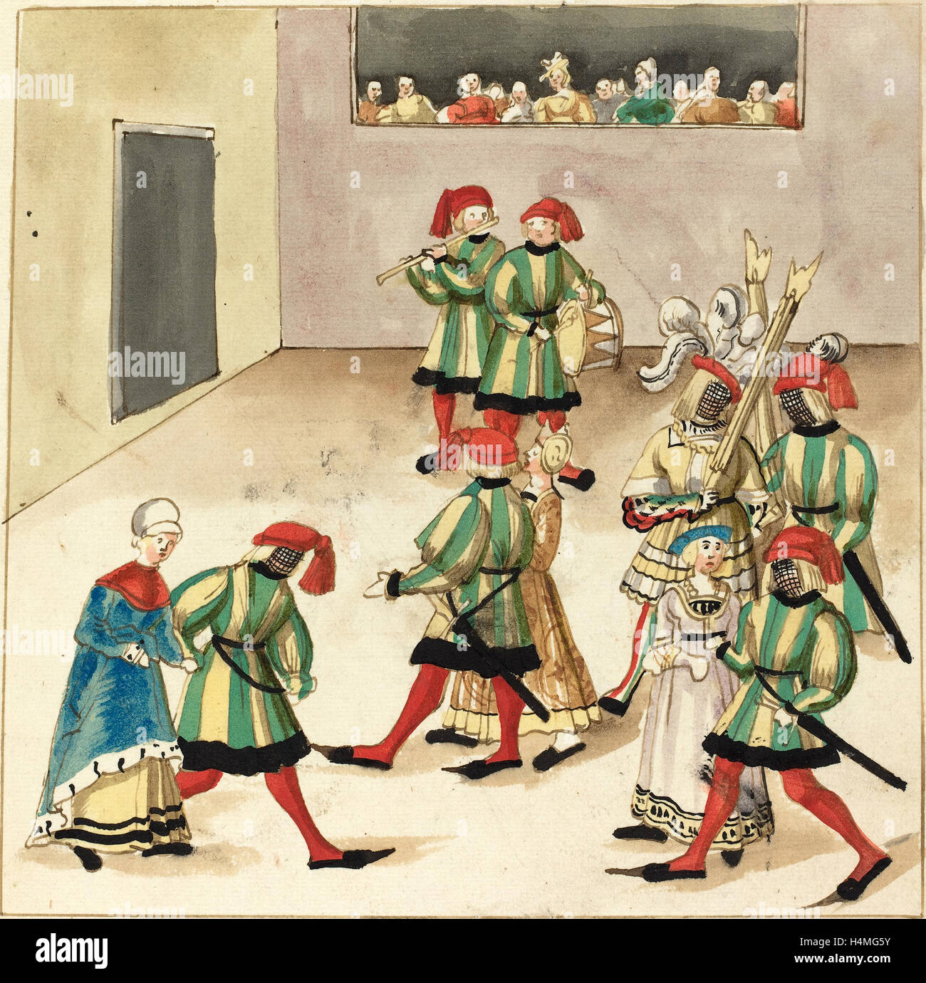 16ème siècle allemand, la mascarade, ch. 1515, plume et encre brune avec l'aquarelle sur papier vergé Banque D'Images