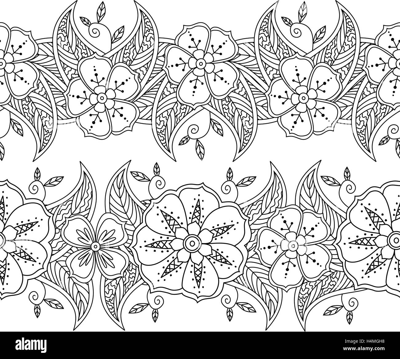 Ensemble de deux frontières floral motif transparent isolé sur fond blanc. Illustration de Vecteur